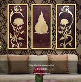 手绘油画抽象欧式泰式金箔装饰画组合三联荷花客厅餐厅玄关壁画