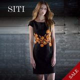 Siti Selected抽象印花插肩袖连衣裙修身包臀气质小黑裙显瘦夏季