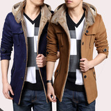 2015新款冬季男士风衣韩版修身型中长款加厚呢子大衣青年男版外套
