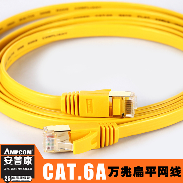 ampcom超六类双屏蔽网线 纯铜cat6a扁平成品网线1/2/3/5/8/15米