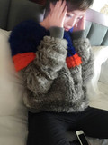 2015兔毛套头皮草短款外套獭兔毛皮草外套女编织撞色长袖卫衣