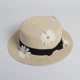 森女系林小宅同款花朵平顶草帽小雏菊蝴蝶结夏季遮太阳帽沙滩帽子