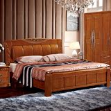 中式全实木床橡木双人床现代简约1.8米婚床高箱床储物床雕花家具