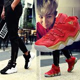 权志龙同款鞋潮男高帮篮球鞋韩版学生休闲运动鞋透气增高板鞋红色