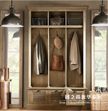 RH法式乡村做旧复古衣柜  美式小户型卧室实木橡木三门衣柜 定制