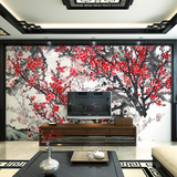 无缝大型壁画 客厅沙发电视背景墙纸 3d立体墙壁画中式水墨梅花