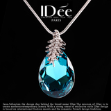 法国IDee蓝宝石夸张项链女时尚水晶吊坠欧美锁骨链海洋之心饰品