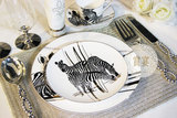 美式现代简约风格斑马黑白条纹餐具套装10寸餐盘装饰摆件软装样板