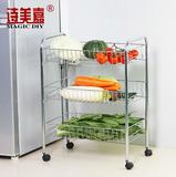 厨房蔬菜篮不锈钢色金属带轮子可移动水果置物架三层架网篮储物架