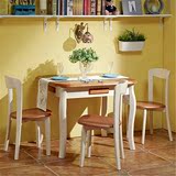 蓝色地中海实木餐桌椅 美式乡村可伸缩折叠4抽屉饭桌餐台麻将桌