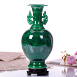 景德镇陶瓷器 仿古开片绿色花瓶摆件 复古家居装饰工艺品摆设礼品