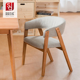 简域实木布艺餐椅现代简约靠背椅书桌椅子咖啡厅餐桌椅原木单人椅