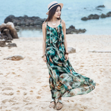 夏季女装波西米亚长裙海边度假吊带沙滩裙露背印花雪纺连衣裙泰国