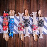 日式学生用便当饭盒携带轻巧木质年年有鱼环保勺筷子布袋两件套装
