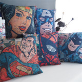美式漫画超人蜘蛛侠神奇女侠 棉麻办公室沙发抱枕套靠枕靠垫含芯