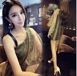 2016夏季新款韩版潮夜店女装性感礼服修身金纱披肩吊带包臀连衣裙