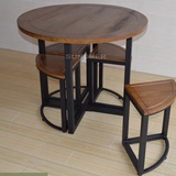 铁艺实木圆餐桌创意省空间餐桌4人饭桌椅组合会客桌洽谈桌茶几