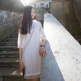 2015夏季新款韩版蕾丝雪纺白色连衣裙欧根纱半身裙子仙雪纺衫女
