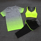 C3L春款瑜伽健身服套装女短袖运动跑步健身服假三件套显瘦