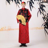 中式婚礼男士秀禾服新郎服装红色喜庆伴郎服长衫唐装影楼拍摄影服