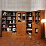 实木橡木书柜玻璃书橱书架转角储物组合书房中式宜家住宅婚房家具