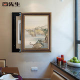 中式水墨餐厅电表箱配电箱装饰画竖款可推拉式遮挡现代客厅挂画