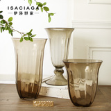 伊莎世家 博洛尼美式茶色透明玻璃花瓶 客厅花器花插创意装饰摆件