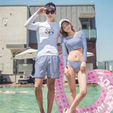 特价新款韩版大小胸分体泳衣显瘦沙滩泳裤情侣比基尼长袖泳装条纹