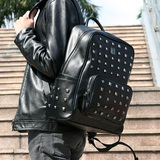 双肩包男 韩版学生书包朋克铆钉皮背包 旅行男士商务电脑包大容量