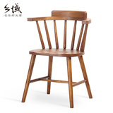 欧式实木餐椅复古美式简约休闲靠背扶手实木椅子酒店餐厅温莎椅