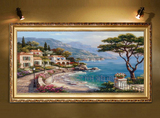 纯手工油画装饰画客厅欧式有框画无框画别墅办公室山水地中海海景