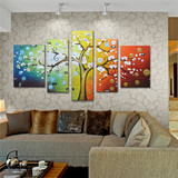 五联油画发财树现代客厅装饰画沙发背景墙无框画挂画餐厅立体壁画
