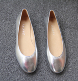 韩版最新款软羊皮舒适平底女单鞋金色/银色真皮平跟低帮婚鞋瓢鞋