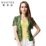 歌蒂诗Guetes夏季新款小碎花西装领短袖外套女专柜正品2E201444