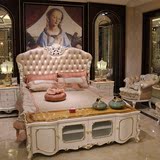 欧式真皮床 1.8米婚床 美式实木雕刻双人床 别墅卧室新古典大床