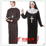 万圣节成人 修女服 牧师 神父基督教服装 男女化妆舞会表演服装扮