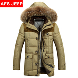 正品新款AFS/JEEP羽绒服男中长款加厚修身 战地吉普大码冬装外套