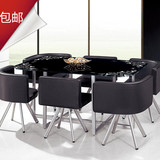 玻璃长桌子接待会客桌椅组合 餐台六人桌椅 办公现代简约饭桌家具