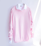 香港代购春季新款粉色甜美针织衫圆领纯色韩版百搭打底套头毛衣女