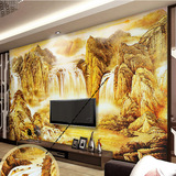 墙纸中式壁纸办公室无缝大型壁画沙发电视背景壁纸金色山水风景