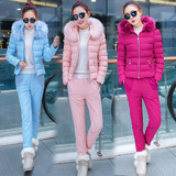 冬装新款女装韩版时尚棉衣外套两件套修身加厚羽绒服运动休闲套装
