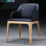 实木扶手椅 靠背休闲椅子 皮革餐椅 北欧欧式 卧室餐厅设计师家具