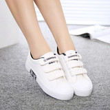 板鞋女白色运动鞋韩版学生平底布鞋魔术贴休闲鞋平跟帆布鞋女黑色