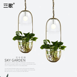 吧台植物吊灯铁艺术个性创意花盆玻璃罩过道餐厅阳台空中花园吊灯