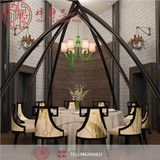 新中式样板房客厅莲花餐椅家具餐厅印花休闲椅水曲柳实木布艺餐椅