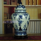 景德镇陶瓷仿古手绘青花花瓶将军罐 茶叶罐 现代中式装饰陶瓷花瓶