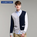 Lilbetter针织衫男 创意拼接学院风薄毛衣男士休闲韩版开衫外套潮