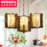 波西米亚灯具美式乡村琉璃三头吊灯欧式餐厅卧室灯具田园复古灯饰