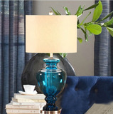 美式乡村蓝色玻璃客厅书房调光台灯创意地中海婚房卧室床头柜灯具