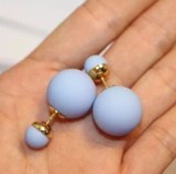 法国代购迪奥新款 15新色大小珍珠两用双面灰蓝色磨砂 耳钉